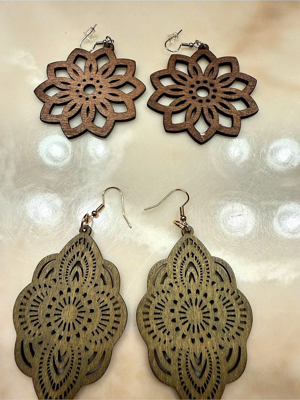 Wood-Look Geometric Earrings Set